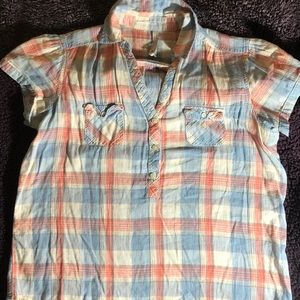 Soft orange and blue stripes button down shirt